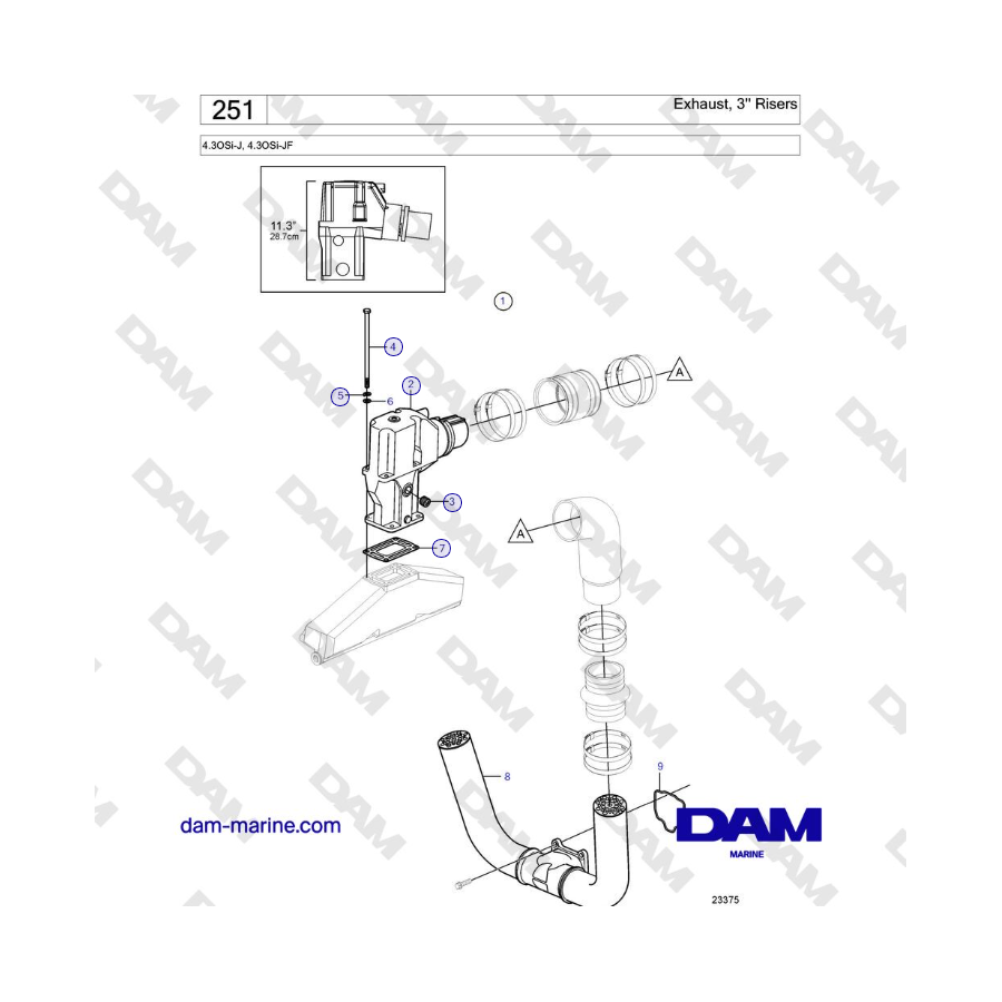 Volvo Penta 4.3OSi-J, 4.3OSi-JF - Exhaust, 3'' Risers 