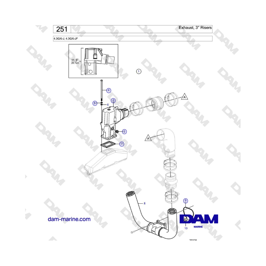 Volvo Penta 4.3GXi-J, 4.3GXi-JF - Escape, elevadores de 3''