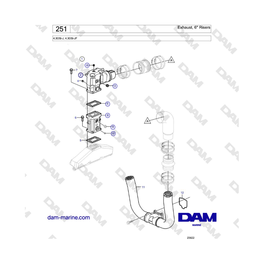 Volvo Penta 4.3OSi-J, 4.3OSi-JF - Exhaust, 6'' Risers 