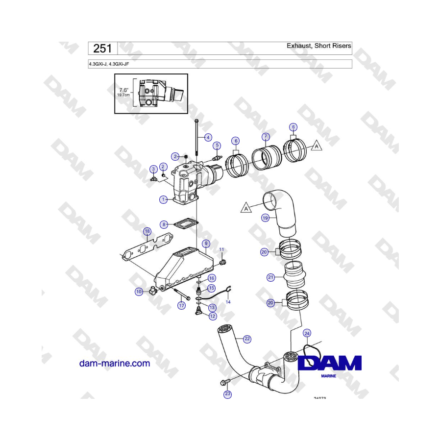 Volvo Penta 4.3GXi-J, 4.3GXi-JF - Scarico, riser corti 