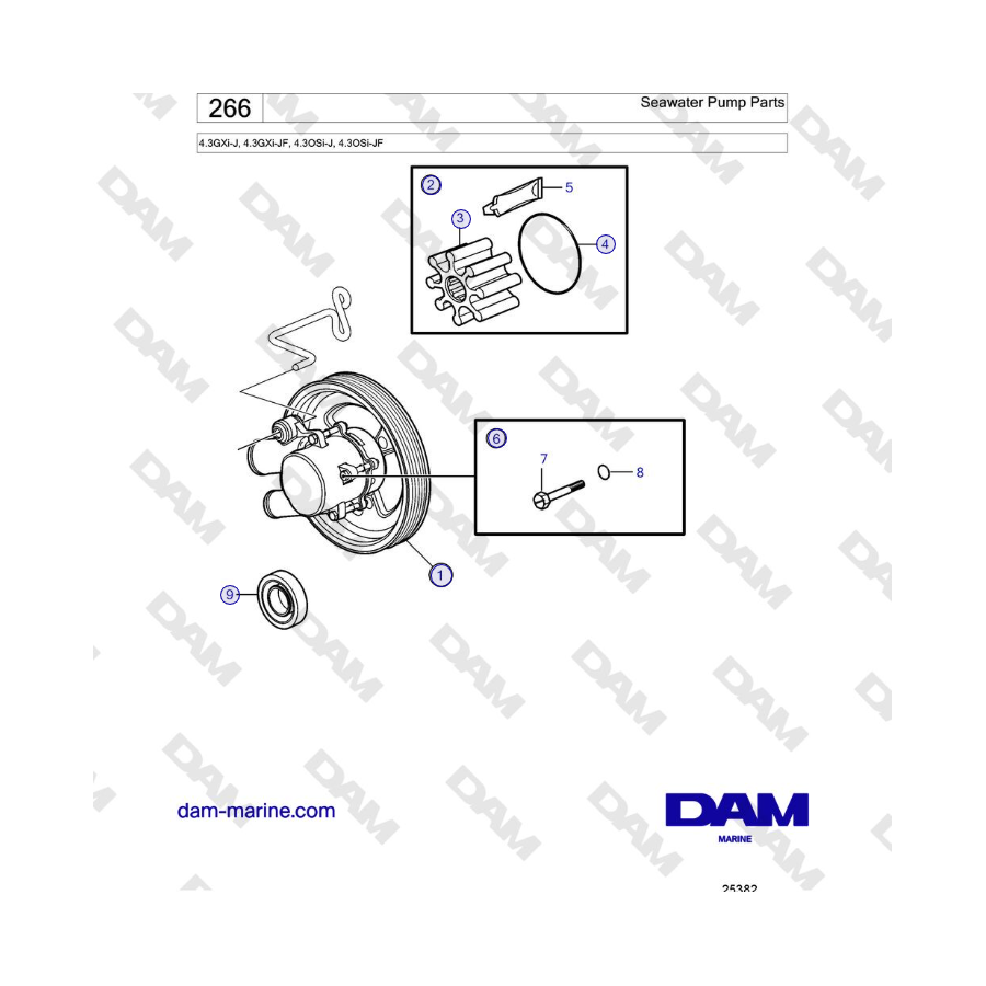 Volvo Penta 4.3GXi-J, 4.3GXi-JF, 4.3OSi-J, 4.3OSi-JF - Parti della pompa dell'acqua di mare