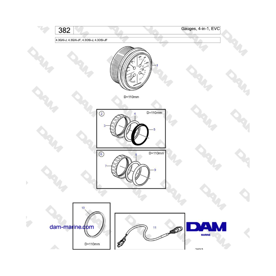 Volvo Penta 4.3GXi-J, 4.3GXi-JF, 4.3OSi-J, 4.3OSi-JF - Gauges, 4-in-1, EVC