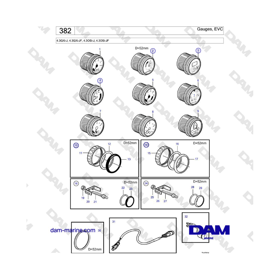 Volvo Penta 4.3GXi-J, 4.3GXi-JF, 4.3OSi-J, 4.3OSi-JF - Indicatori, EVC