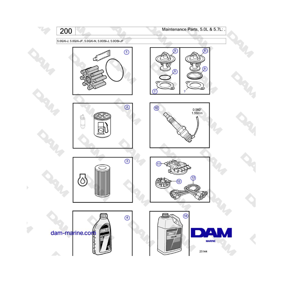Volvo Penta 5.0GXi-J, 5.0GXi-JF, 5.0GXi-N, 5.0OSi-J, 5.0OSi-JF - Maintenance Parts, 5.0L & 5.7L: . 