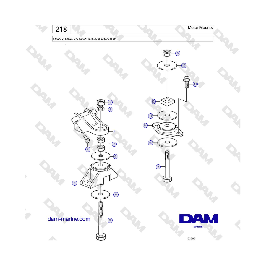 Volvo Penta 5.0GXi-J, 5.0GXi-JF, 5.0GXi-N, 5.0OSi-J, 5.0OSi-JF - Soportes de motor
