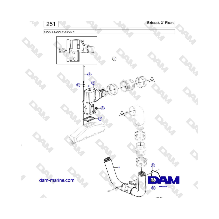 Volvo Penta 5.0GXi-J, 5.0GXi-JF, 5.0GXi-N - Exhaust, 3'' Risers 