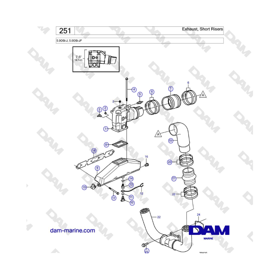 Volvo Penta 5.0OSi-J, 5.0OSi-JF - Escape, tubos verticales cortos