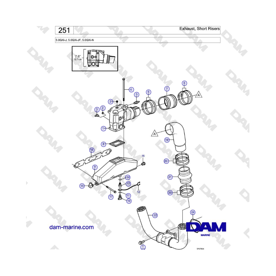 Volvo Penta 5.0GXi-J, 5.0GXi-JF, 5.0GXi-N - Escape, tubos verticales cortos
