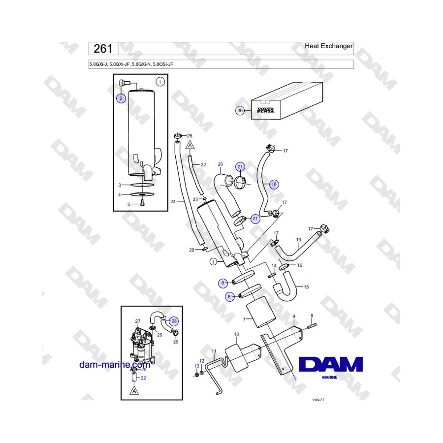 Volvo Penta 5.0GXi-J, 5.0GXi-JF, 5.0GXi-N, 5.0OSi-JF - Heat Exchanger