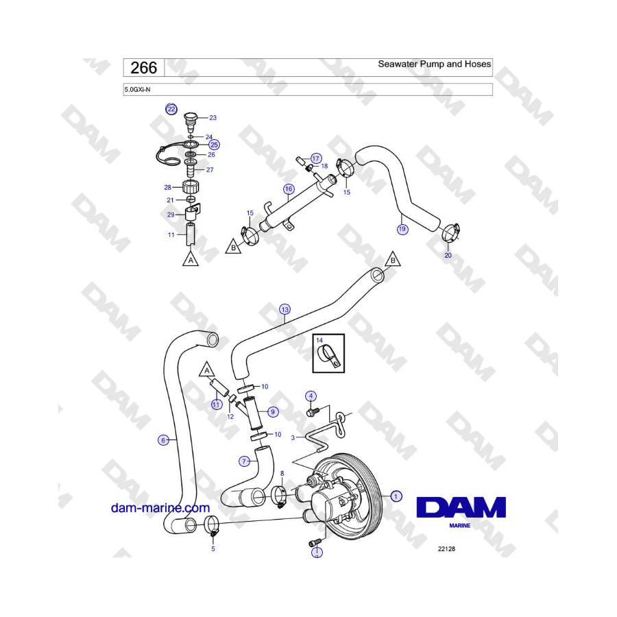 Volvo Penta 5.0GXi-N - Seawater Pump and Hoses