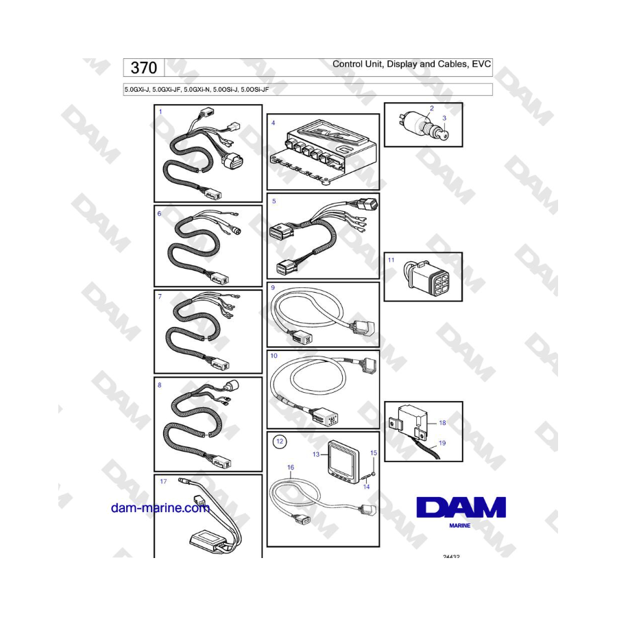Volvo Penta 5.0GXi-J, 5.0GXi-JF, 5.0GXi-N, 5.0OSi-J, 5.0OSi-JF - Control Unit, Display and Cables, EVC