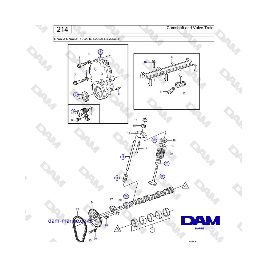 Volvo Penta 5.7GXi-J, 5.7GXi-JF, 5.7GXi-N, 5.7OSXi-J, 5.7OSXi-JF - Camshaft and Valve Train