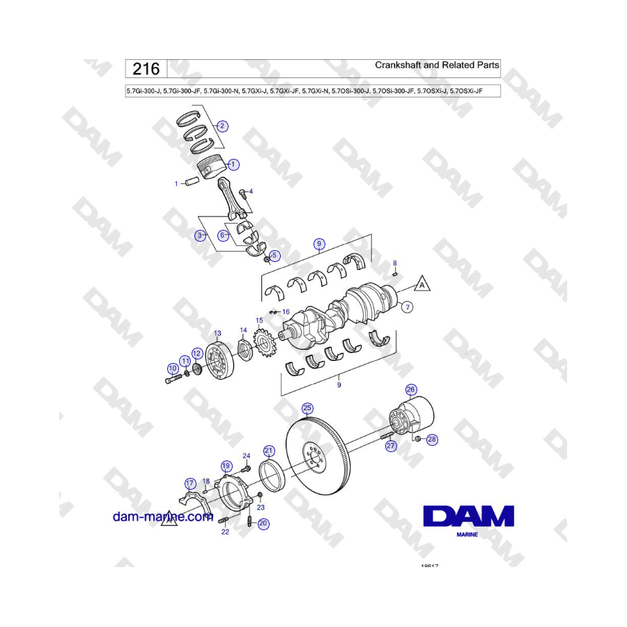 Volvo Penta 5.7Gi-300-J, 5.7Gi-300-JF, 5.7Gi-300-N, 5.7GXi-J, 5.7GXi-JF, 5.7GXi-N - Crankshaft and Related Parts