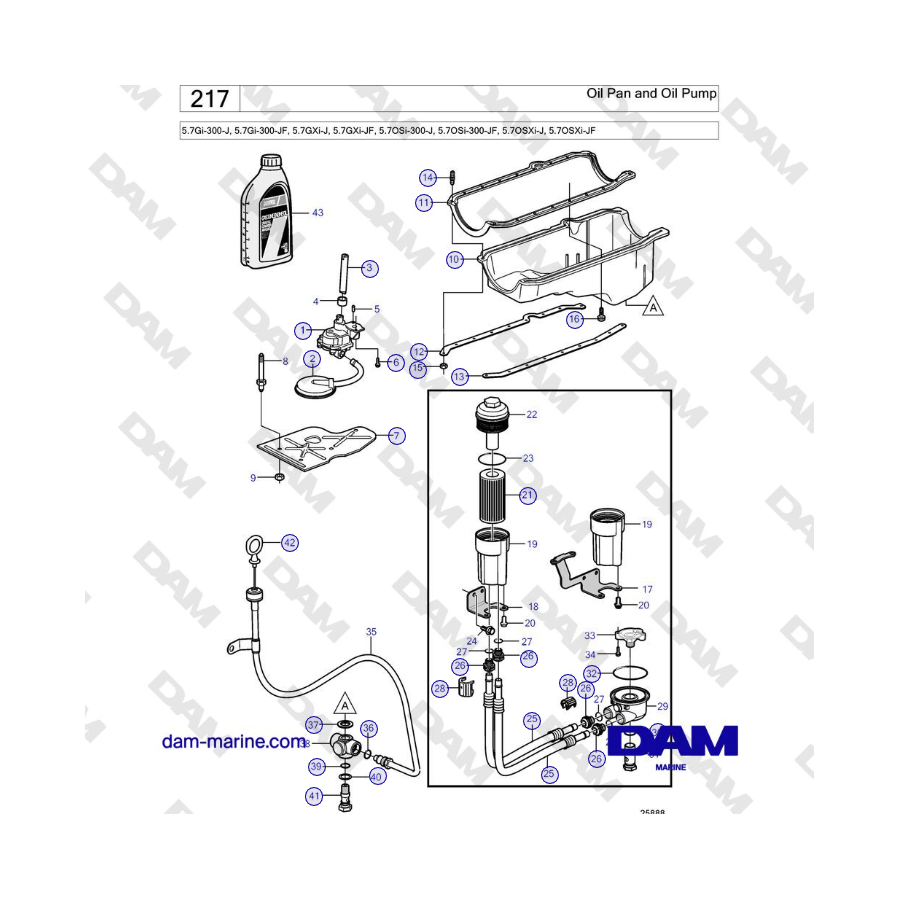 Volvo Penta 5.7Gi-300-J, 5.7Gi-300-JF, 5.7GXi-J, 5.7GXi-JF - Oil Pan and Oil Pump