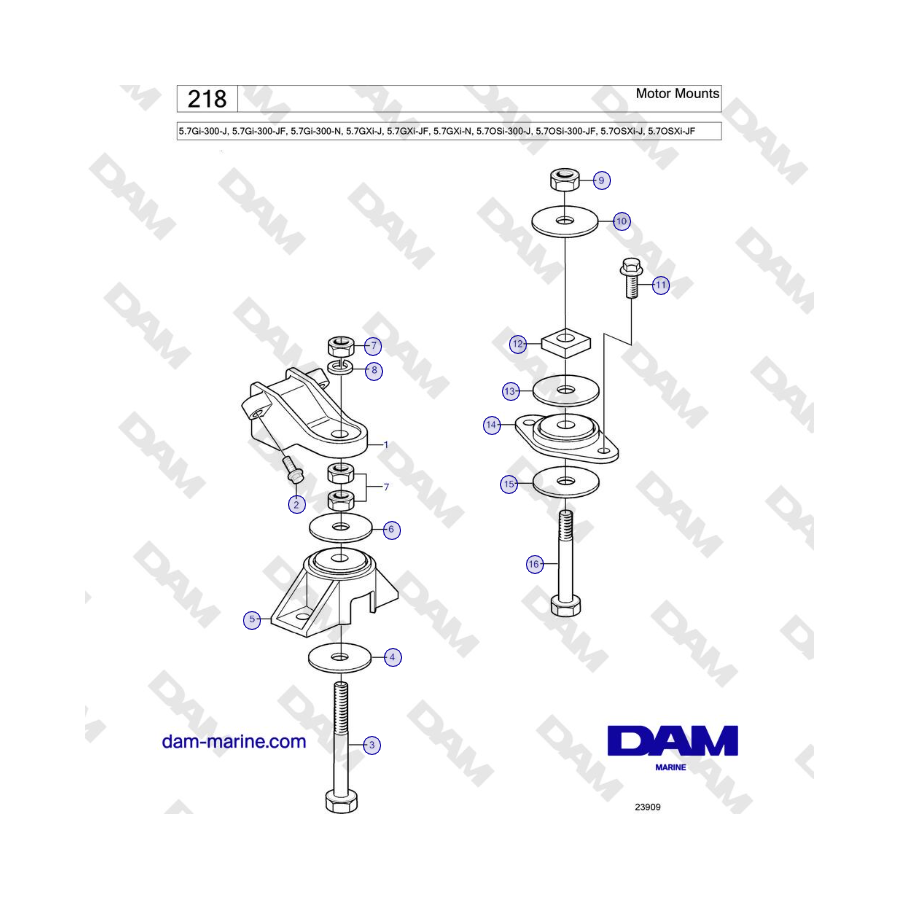 Volvo Penta 5.7Gi-300-J, 5.7Gi-300-JF, 5.7Gi-300-N, 5.7GXi-J, 5.7GXi-JF - Motor Mounts