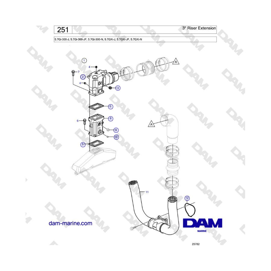 Volvo Penta 5.7Gi-300-J, 5.7Gi-300-JF, 5.7Gi-300-N, 5.7GXi-J, 5.7GXi-JF - Extensión de elevador de 3''