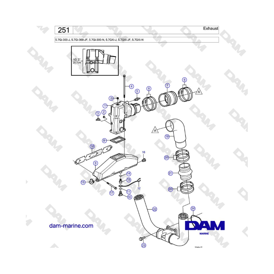 Volvo Penta 5.7Gi-300-J, 5.7Gi-300-JF, 5.7Gi-300-N, 5.7GXi-J - Exhaust 