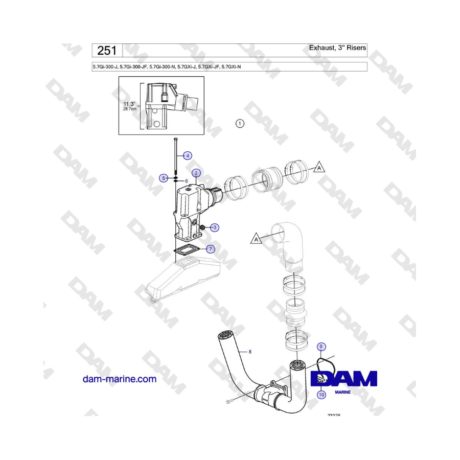 Volvo Penta 5.7Gi-300-J, 5.7Gi-300-JF, 5.7Gi-300-N, 5.7GXi-J, 5.7GXi-JF, 5.7GXi-N - Exhaust, 3'' Risers