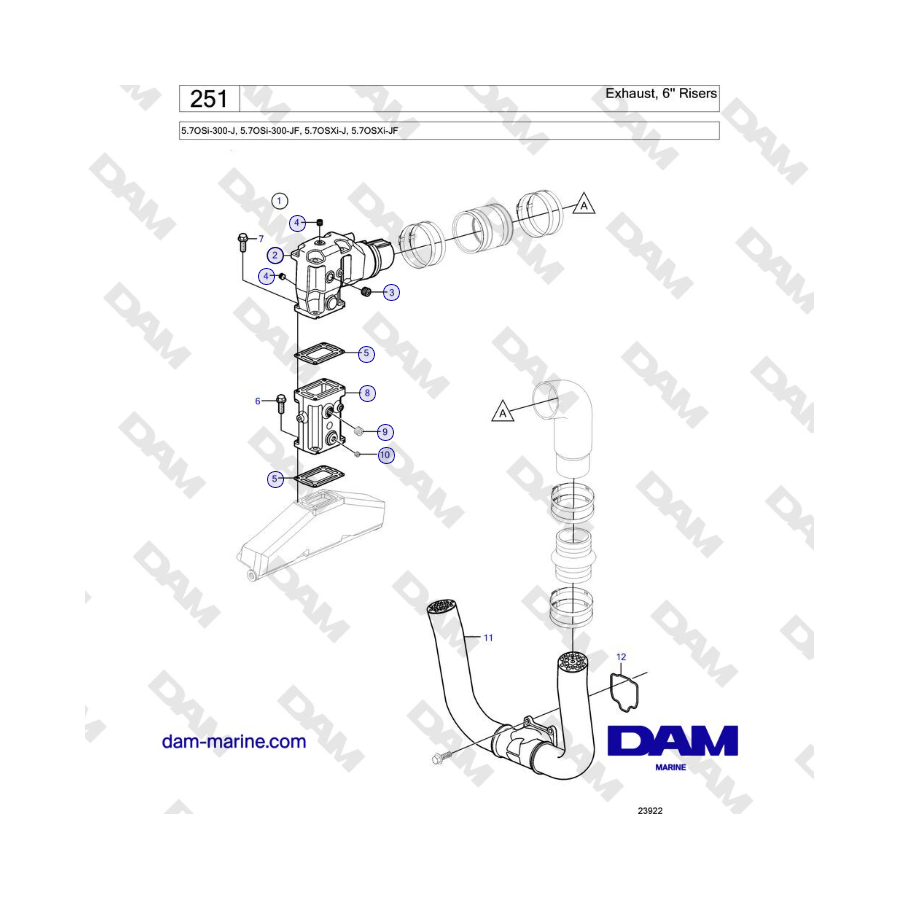 Volvo Penta 5.7OSi-300-J, 5.7OSi-300-JF, 5.7OSXi-J, 5.7OSXi-JF - Exhaust, 6'' Risers