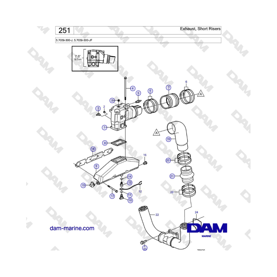 Volvo Penta 5.7OSi-300-J, 5.7OSi-300-JF - Exhaust, Short Risers 