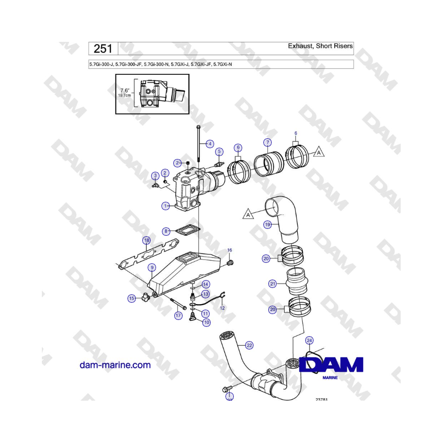 Volvo Penta 5.7Gi-300-J, 5.7Gi-300-JF, 5.7Gi-300-N, 5.7GXi-J, 5.7GXi-JF, 5.7GXi-N - Exhaust, Short Risers