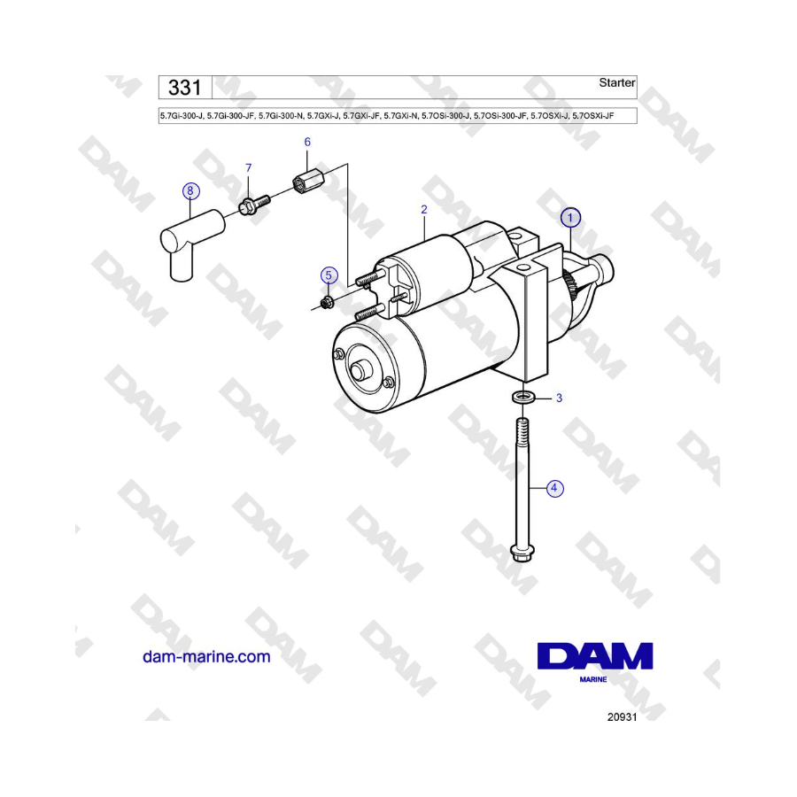 Volvo Penta 5.7Gi-300-J, 5.7Gi-300-JF, 5.7Gi-300-N, 5.7GXi-J, 5.7GXi-JF - Motorino di avviamento