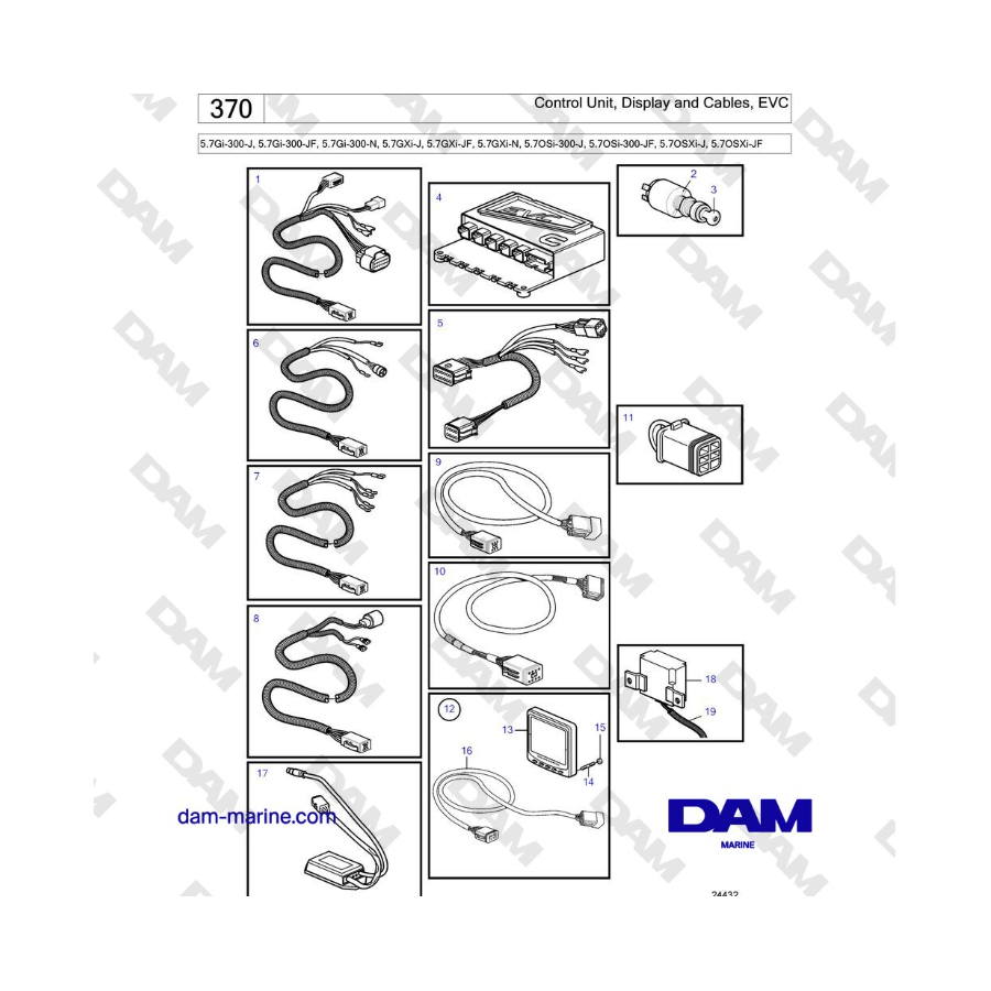 Volvo Penta 5.7Gi-300-J, 5.7Gi-300-JF, 5.7Gi-300-N, 5.7GXi-J, 5.7GXi-JF - Control Unit, Display and Cables, EVC
