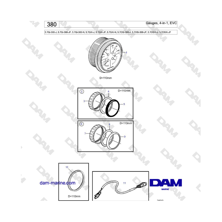 Volvo Penta 5.7Gi-300-J, 5.7Gi-300-JF, 5.7Gi-300-N, 5.7GXi-J, 5.7GXi-JF - Gauges, 4-in-1, EVC