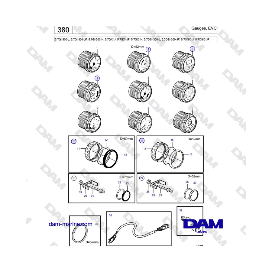 Volvo Penta 5.7Gi-300-J, 5.7Gi-300-JF, 5.7Gi-300-N, 5.7GXi-J, 5.7GXi-JF - Gauges, EVC 