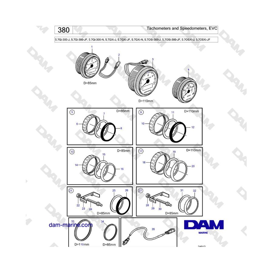 Volvo Penta 5.7Gi-300-J, 5.7Gi-300-JF, 5.7Gi-300-N, 5.7GXi-J, 5.7GXi-JF - Tachometers and Speedometers, EVC