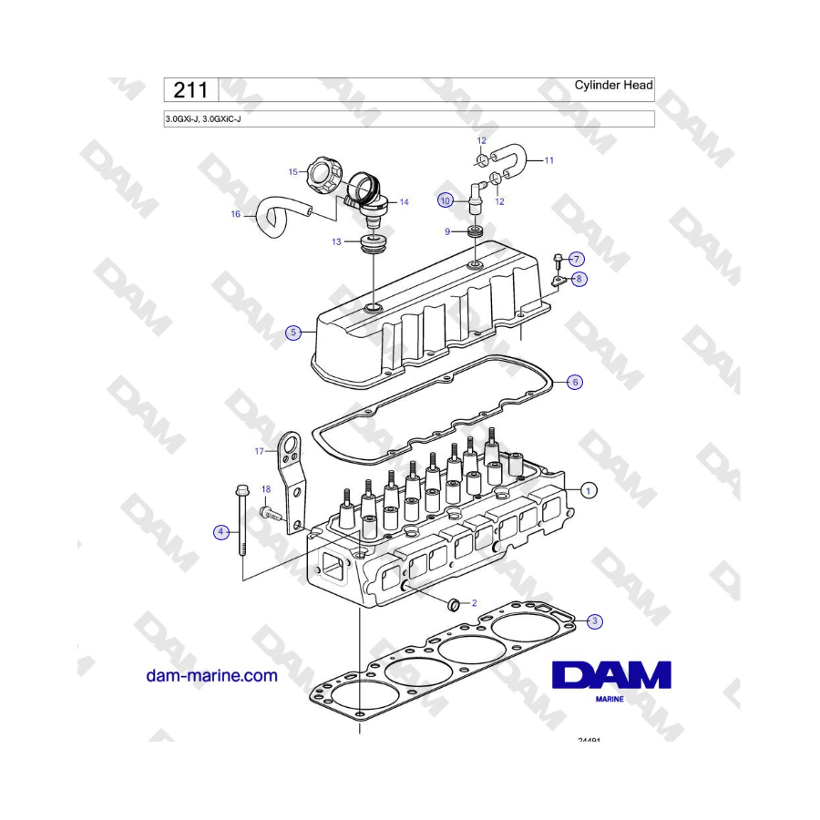 Volvo Penta 3.0GXi-J, 3.0GXiC-J - Testata