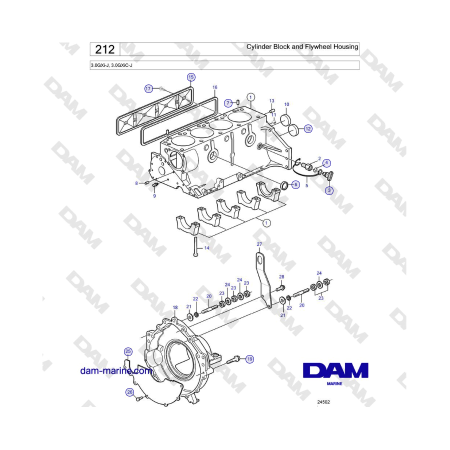 Volvo Penta 3.0GXi-J, 3.0GXiC-J - Cylinder Block and Flywheel Housing