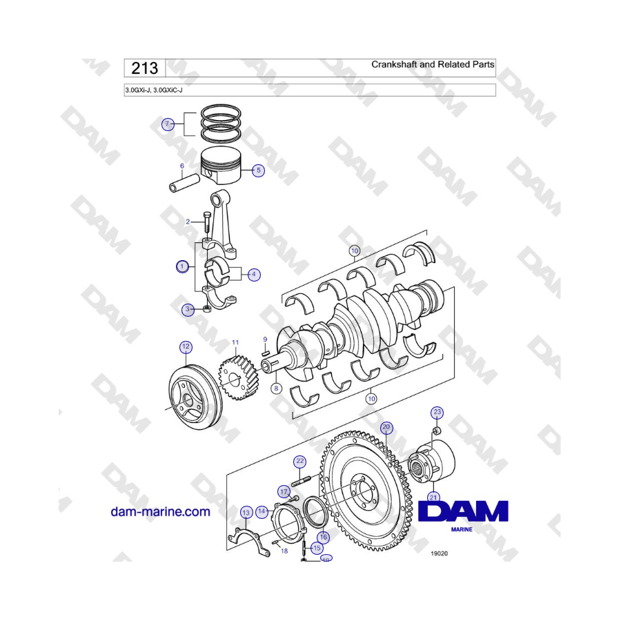 Volvo Penta 3.0GXi-J, 3.0GXiC-J - Cigüeñal y piezas relacionadas