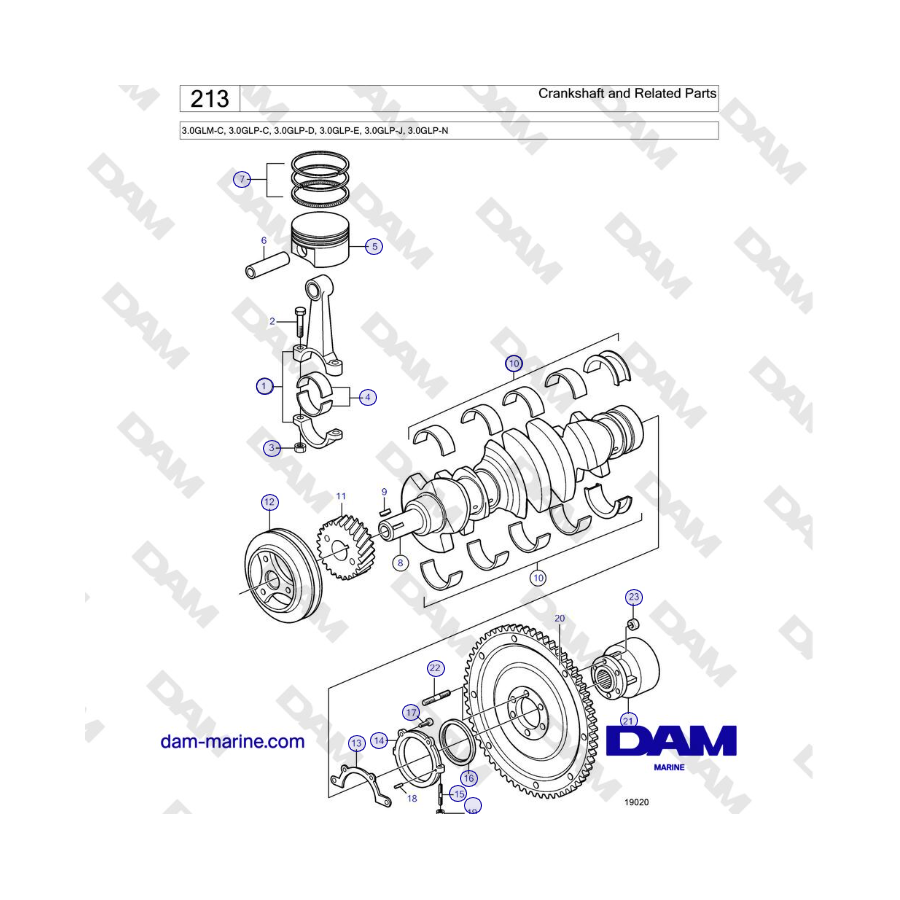 Volvo Penta 3.0GLM-C, 3.0GLP-C, 3.0GLP-D, 3.0GLP-E, 3.0GLP-J, 3.0GLP-N - Crankshaft and Related Parts