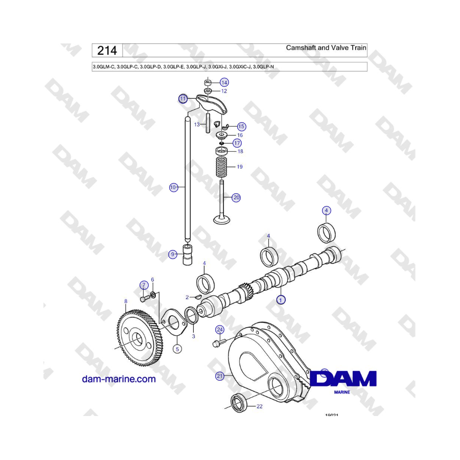 Volvo Penta 3.0GLM-C, 3.0GLP-C, 3.0GLP-D, 3.0GLP-E, 3.0GLP-J, 3.0GXi-J - Camshaft and Valve Train