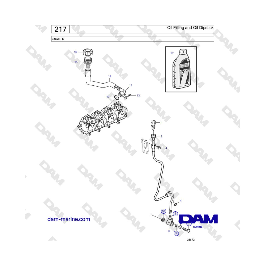 Volvo Penta 3.0GLP-N - Oil Filling and Oil Dipstick