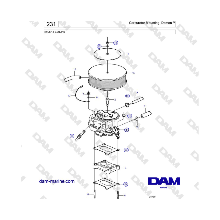 Volvo Penta 3.0GLP-J, 3.0GLP-N - Carburetor Mounting
