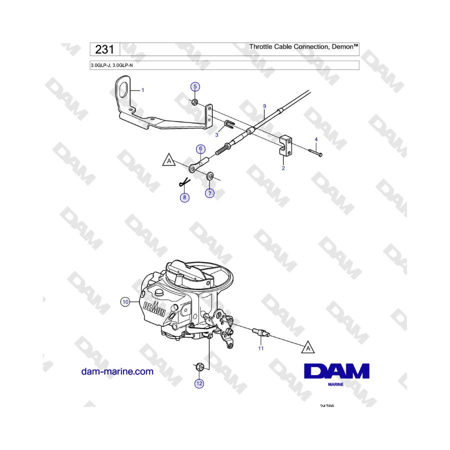 Volvo Penta 3.0GLP-J, 3.0GLP-N - Collegamento cavo acceleratore, Demonâ"¢
