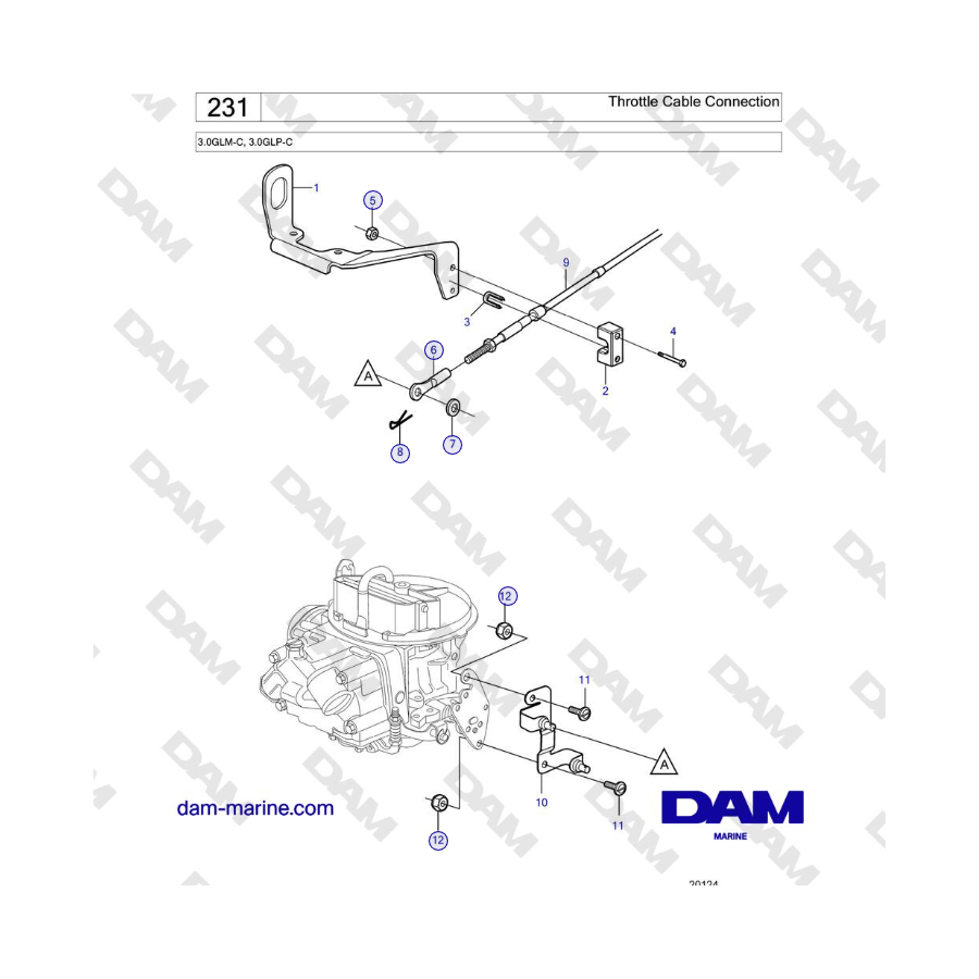 Volvo Penta 3.0GLM-C, 3.0GLP-C - Collegamento del cavo dell'acceleratore