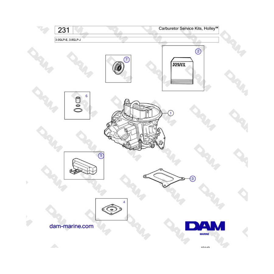 Volvo Penta 3.0GLP-E, 3.0GLP-J - Carburetor Service Kits, Holley™