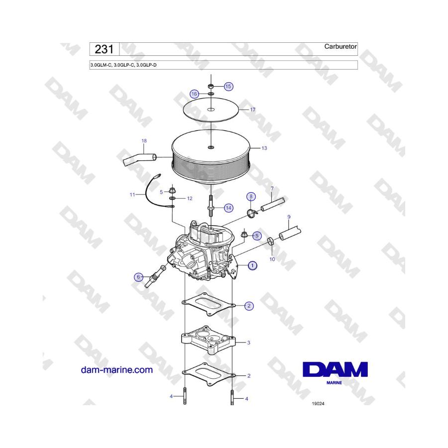 Volvo Penta 3.0GLM-C, 3.0GLP-C, 3.0GLP-D - Carburetor