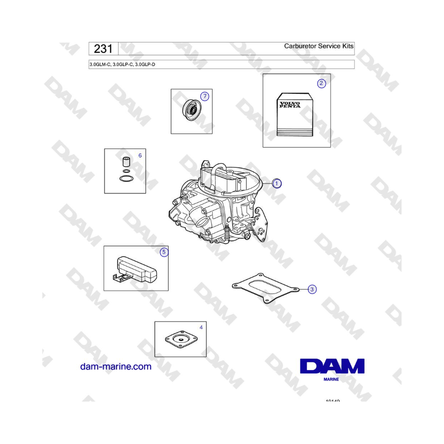 Volvo Penta 3.0GLM-C, 3.0GLP-C, 3.0GLP-D - Kits de servicio de carburador