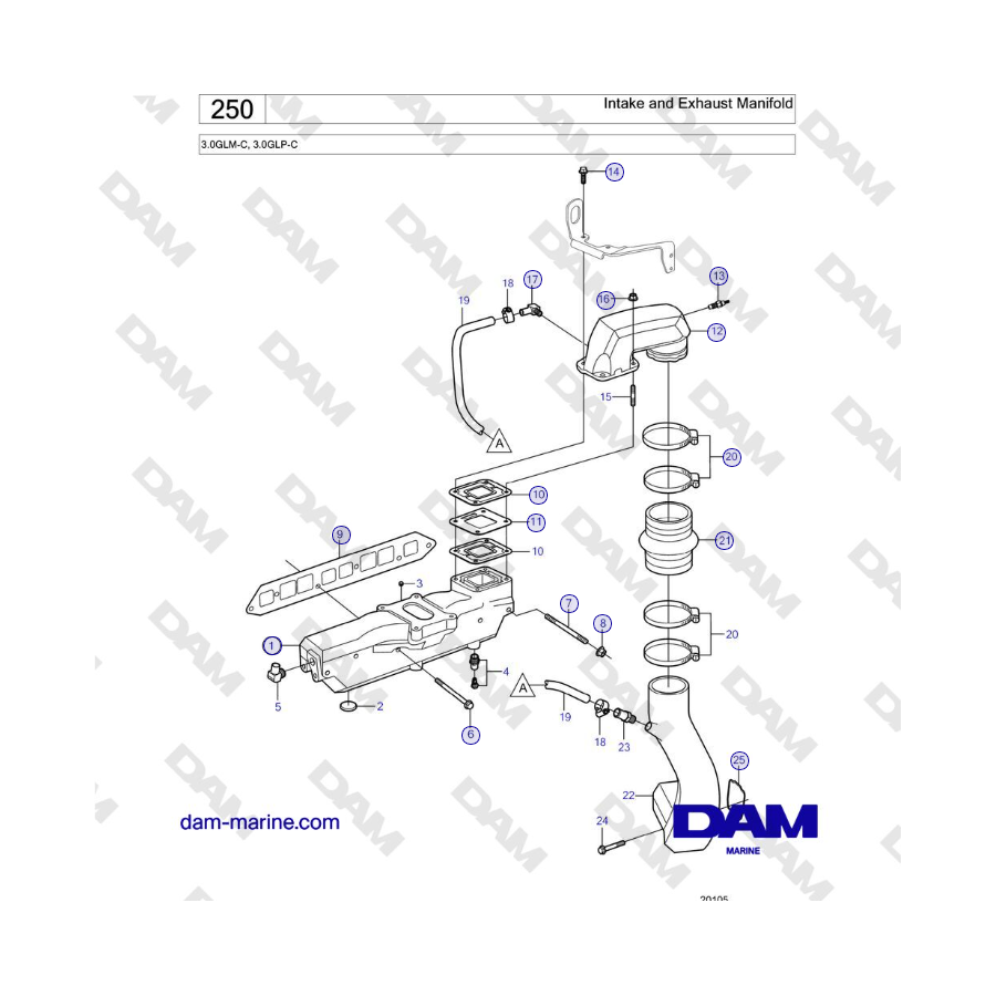 Volvo Penta 3.0GLM-C, 3.0GLP-C - Collettore di aspirazione e scarico