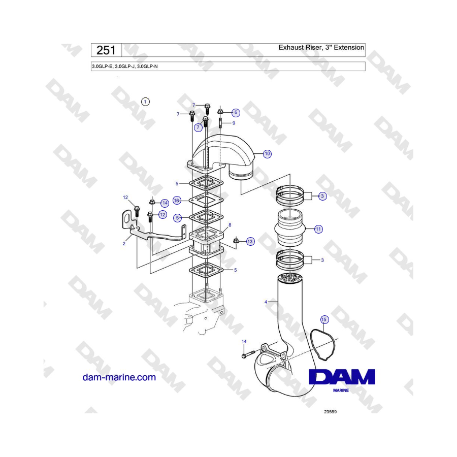 Volvo Penta 3.0GLP-E, 3.0GLP-J, 3.0GLP-N - Exhaust Riser, 3'' Extension