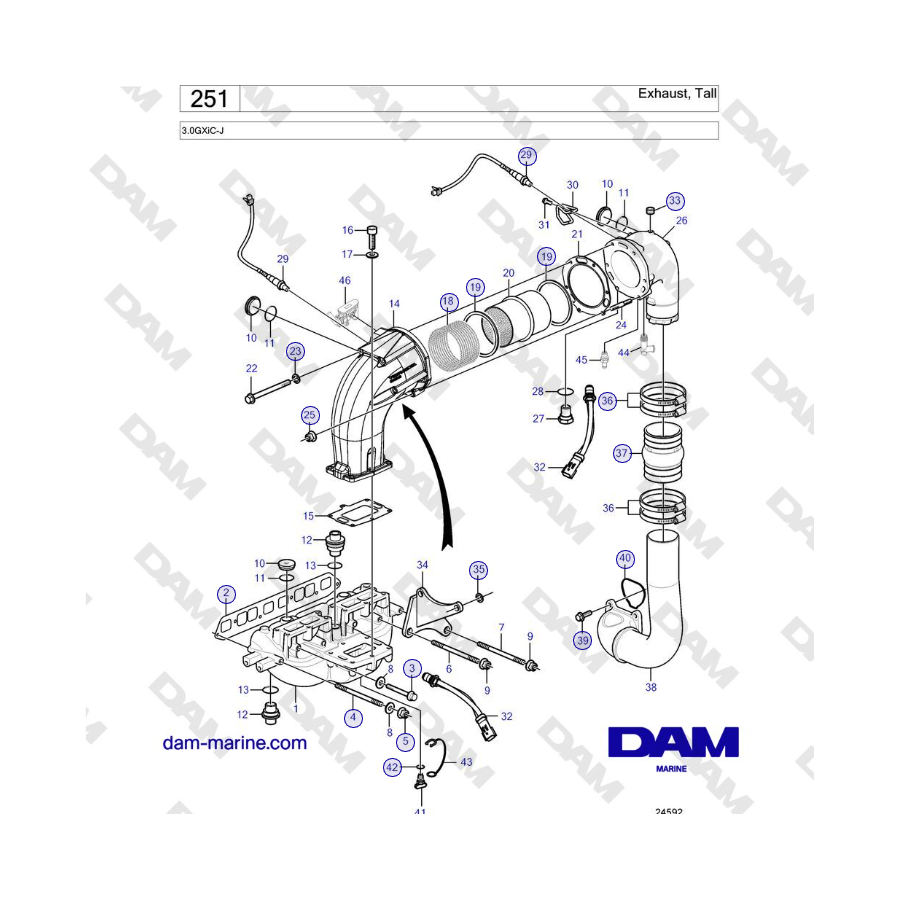 Volvo Penta 3.0GXiC-J - Exhaust, Tall