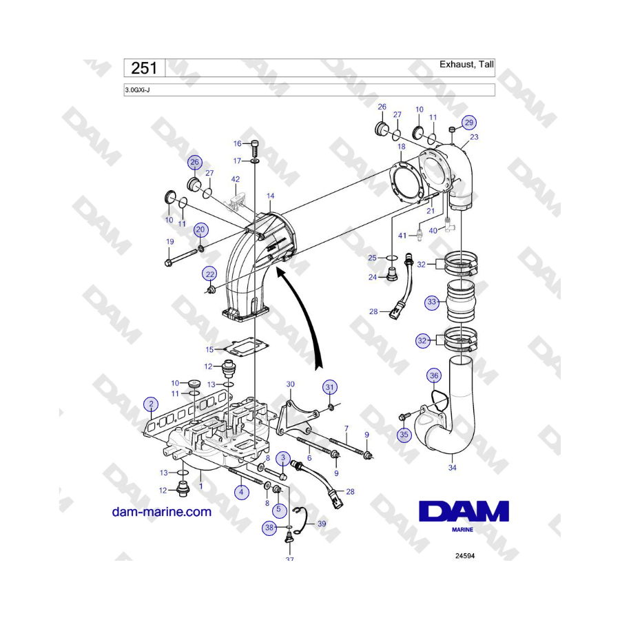 Volvo Penta 3.0GXi-J - Exhaust, Tall 