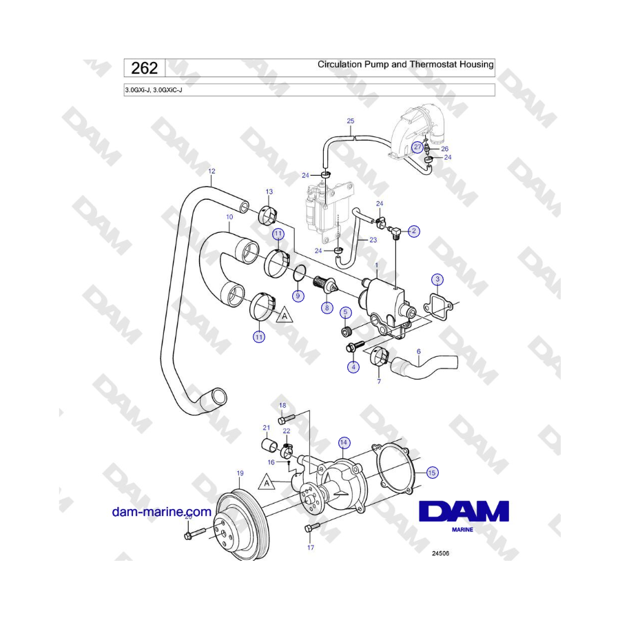 Volvo Penta 3.0GXi-J, 3.0GXiC-J - Circulation Pump and Thermostat Housing