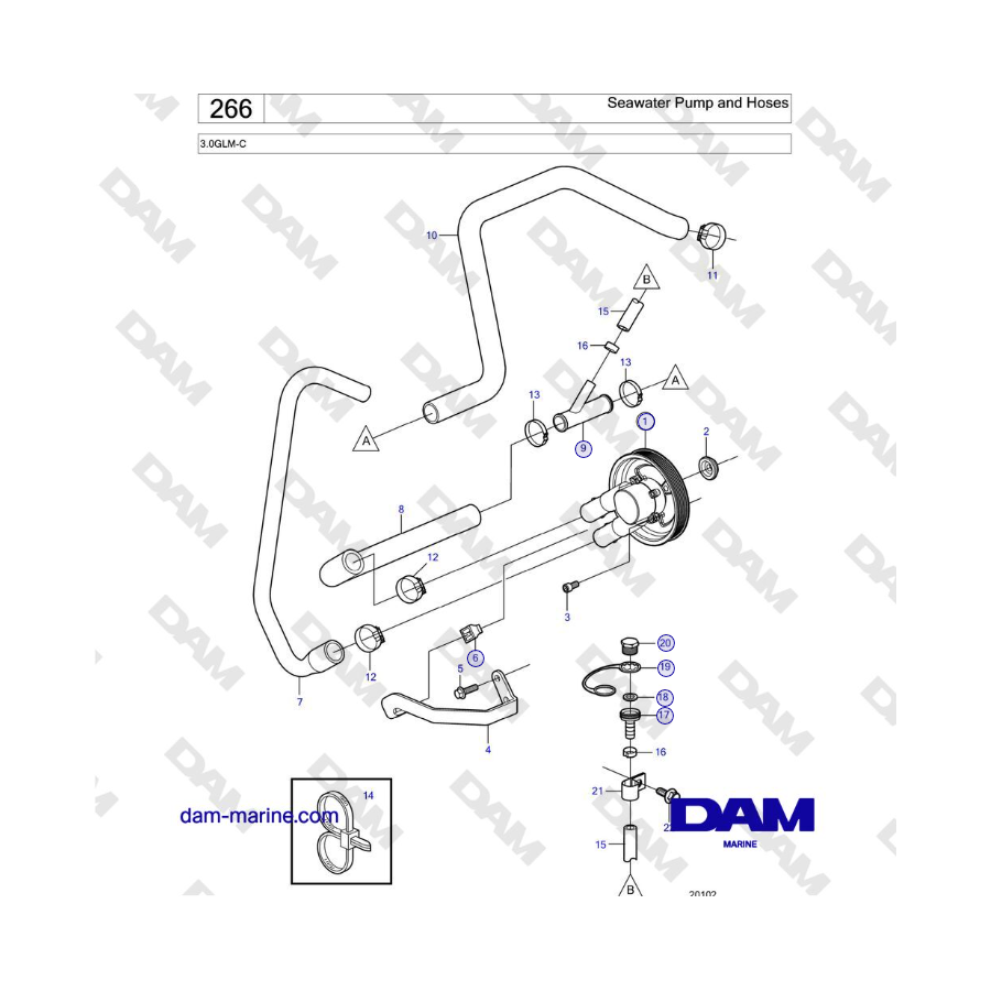 Volvo Penta 3.0GLM-C - Seawater Pump and Hoses