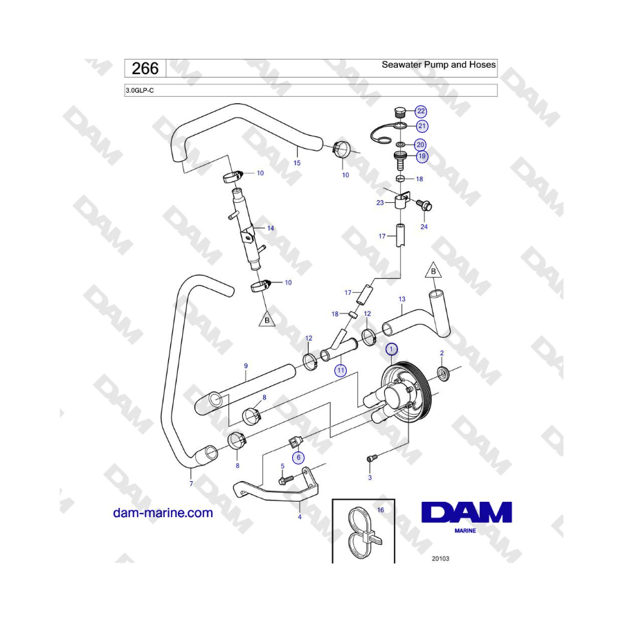Volvo Penta 3.0GLP-C - Seawater Pump and Hoses 