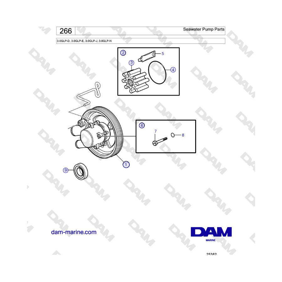 Volvo Penta 3.0GLP-D, 3.0GLP-E, 3.0GLP-J, 3.0GLP-N - Seawater Pump Parts 